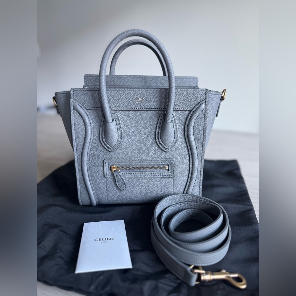 CELINE Drummed Calfskin Nano Luggage Handbag - Picture 6 of 9